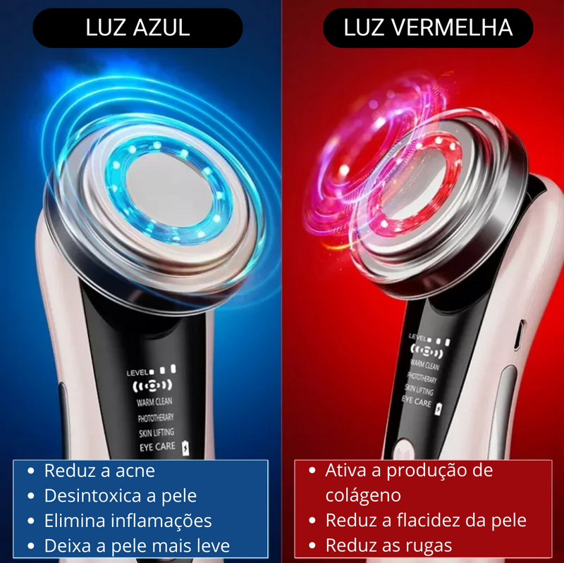 Massageador Facial DermoLux 4 em 1: Rejuvenescimento, Lifting Facial, Limpeza Profunda e Cuidado com os Olhos
